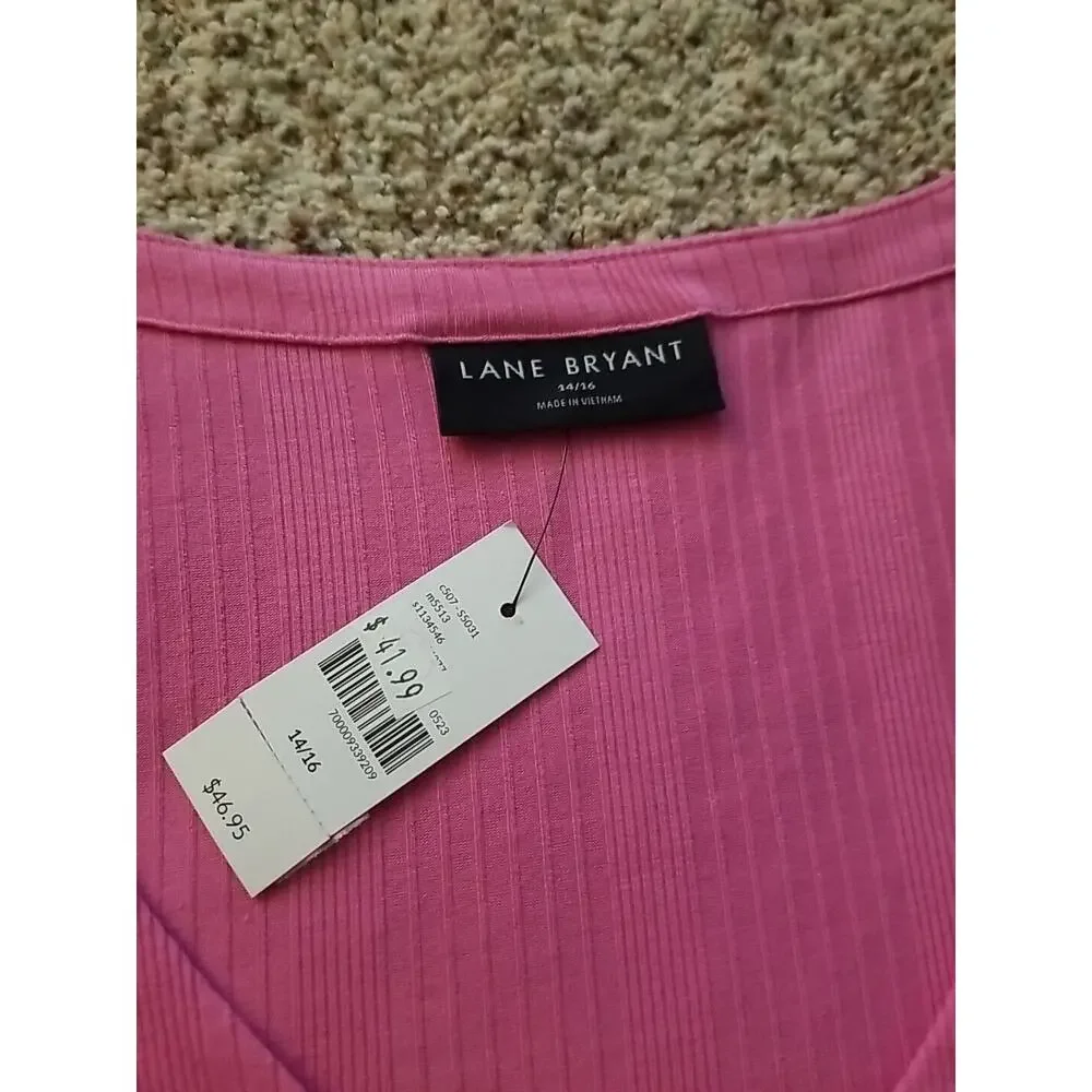 Lane Bryant NWT Womens Short Sleeve Pink Top Button Down Blouse Vneck Size 14/16 - Picture 7 of 9